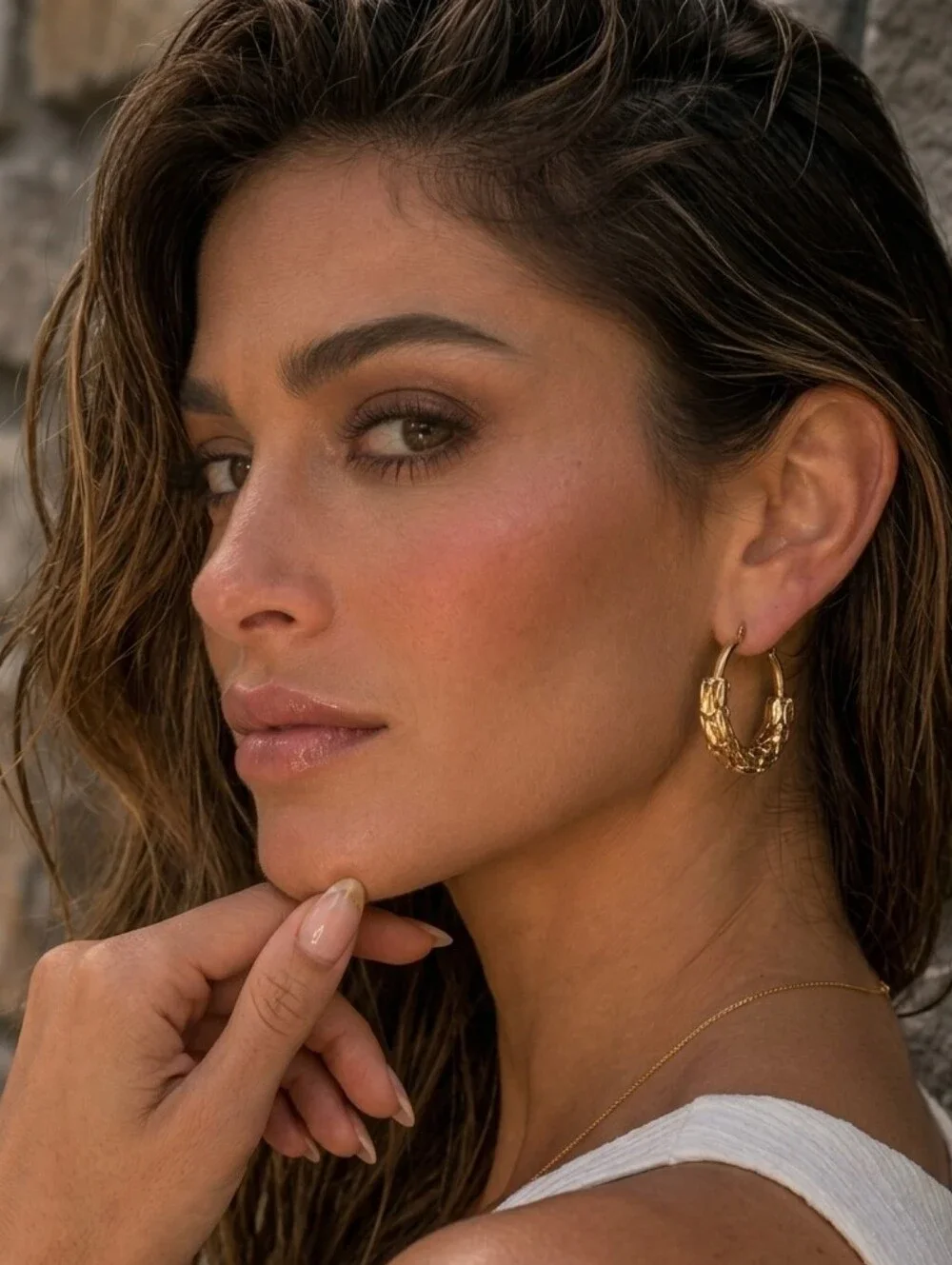 Textured Mesh Hoop Earrings 18K Gold Plated Stainless Steel Non-Tarnish Chunky